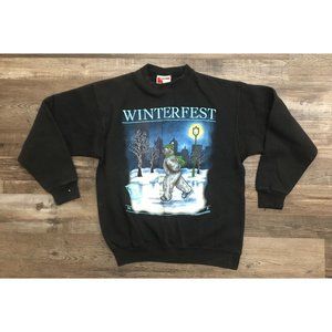 Vintage 1992 Winterfest Skating Polar Bear Sweatshirt Adult Large Black